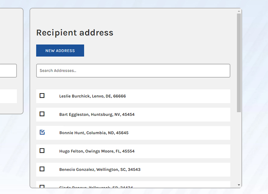 Close up of selecting an address