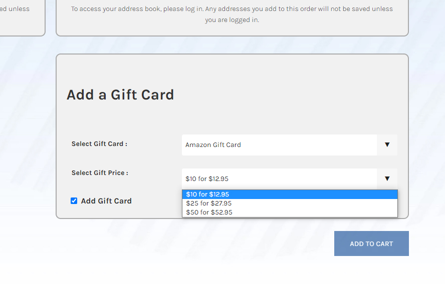 After choosing an Amazon gift card, we now see someone choosing the face value of the card.