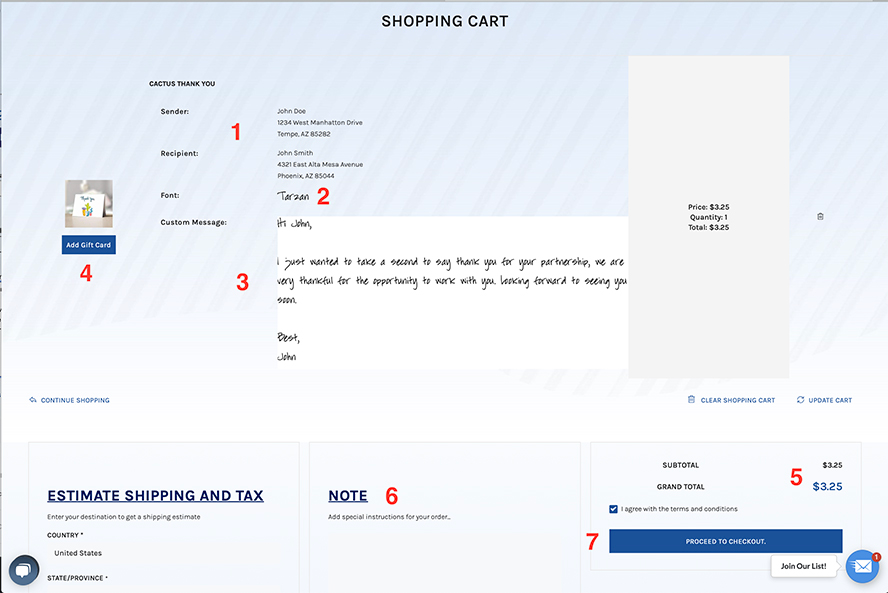 Simple Noted shopping cart page