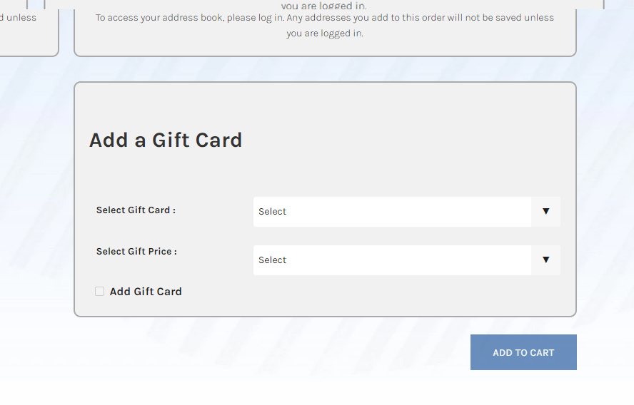 A close up of the "Add a Gift Card" section of the Simply Noted interface.