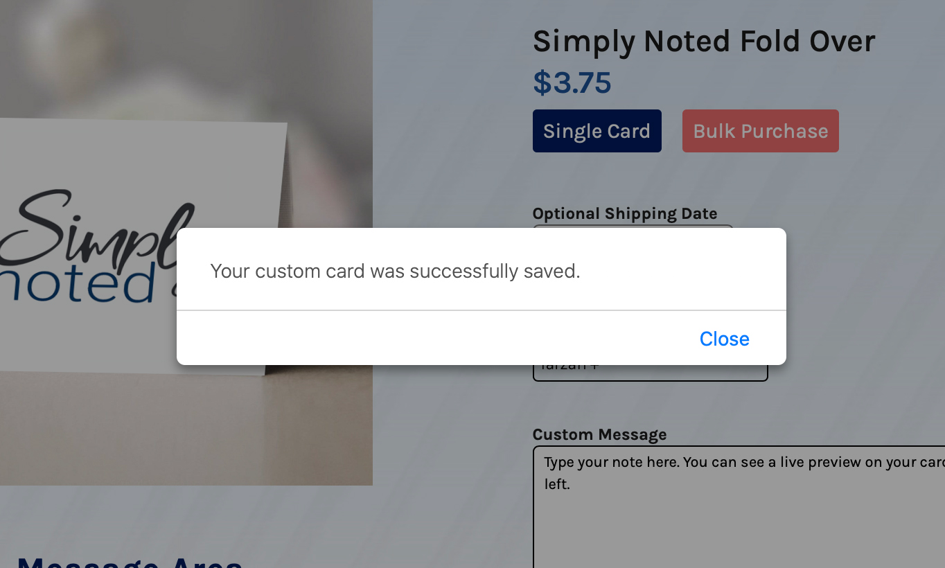 A close up of a dialogue box telling you that your card design was saved.