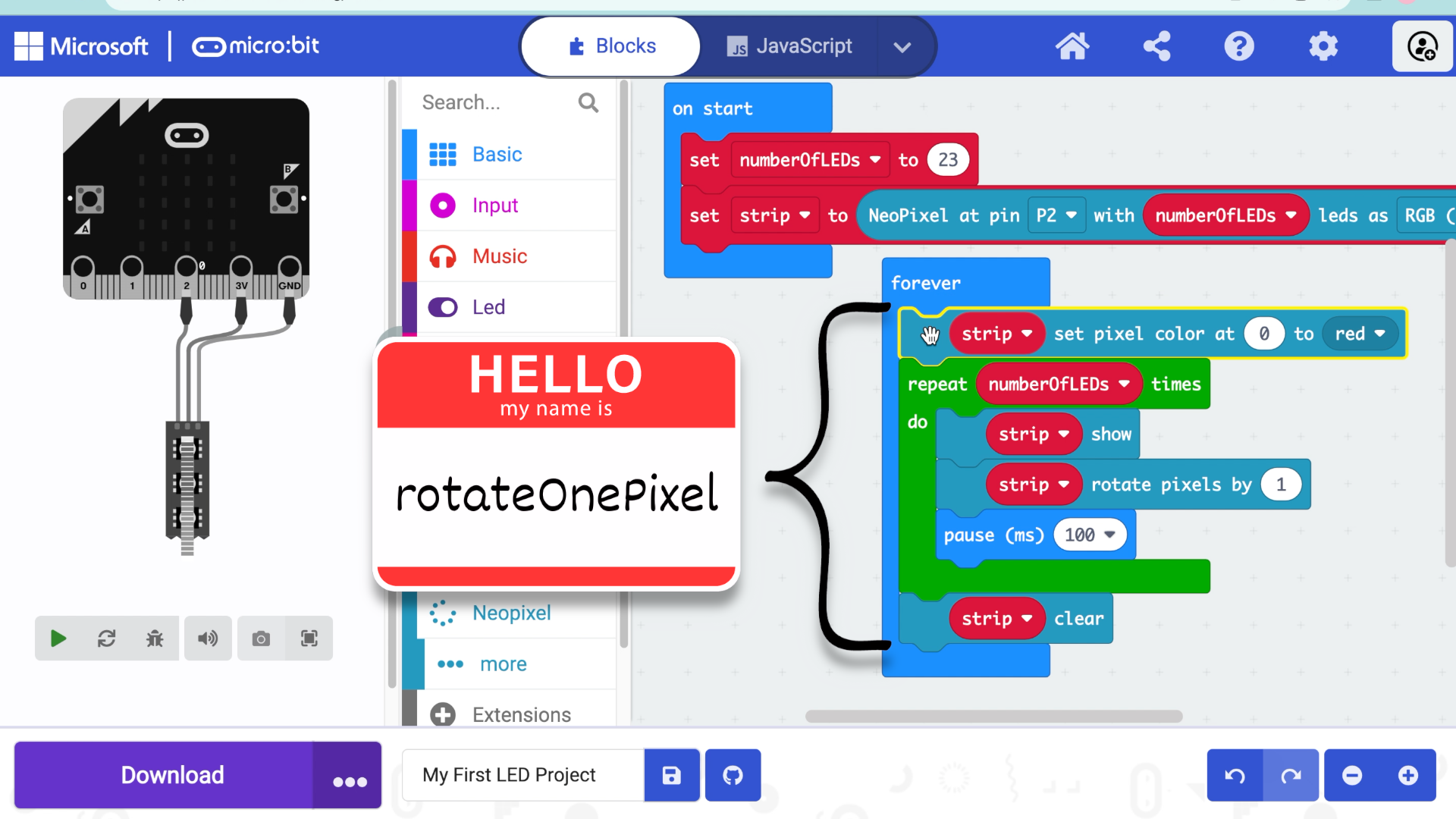 How To Animate NeoPixels in Make Code for micro:bit (05) – TechnoChic