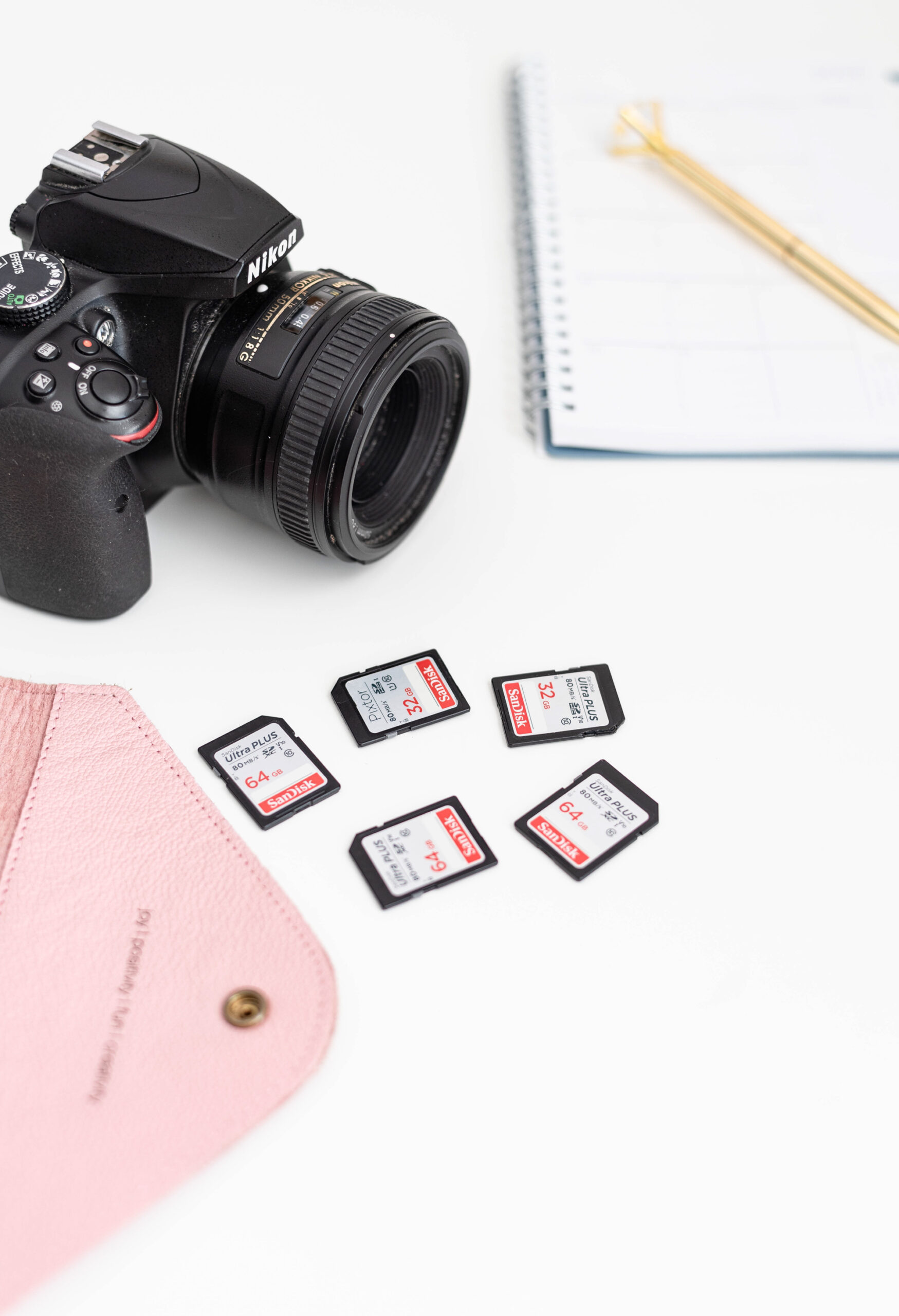 camera, notebook, memory card, photography