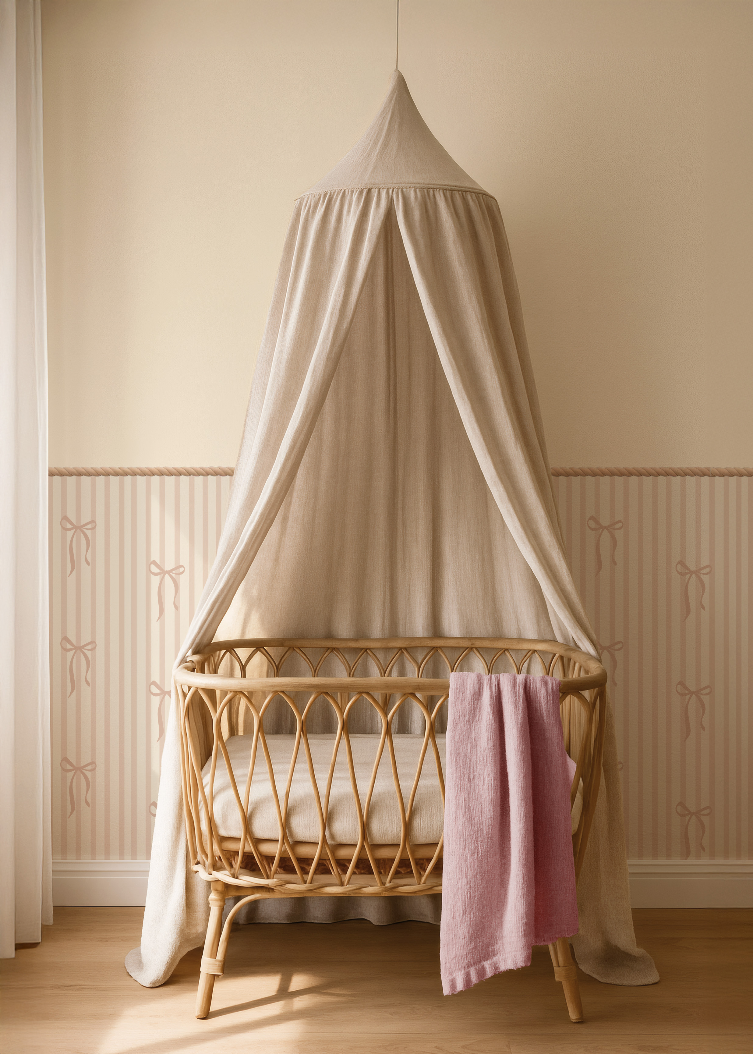 Behang lambrisering strikjes beige