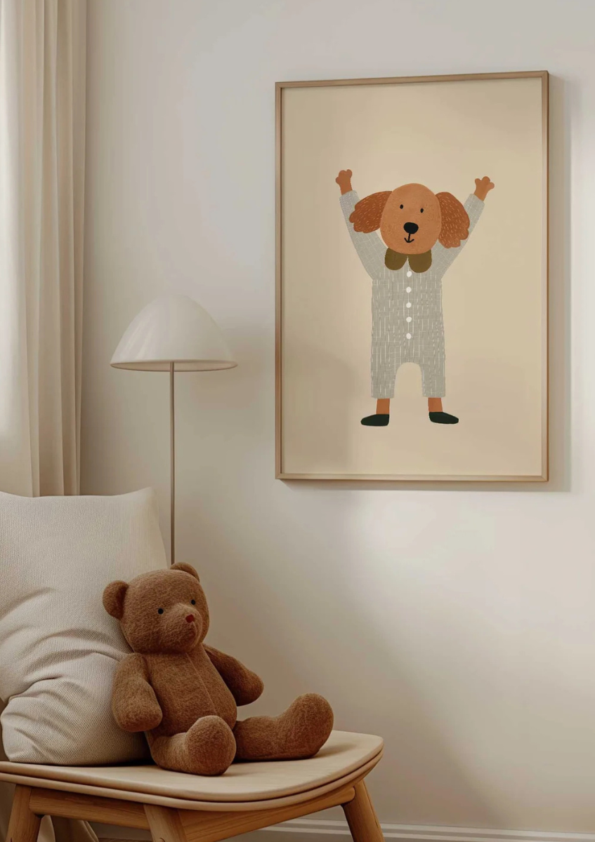 Kinderkamerprint hond in pyjama